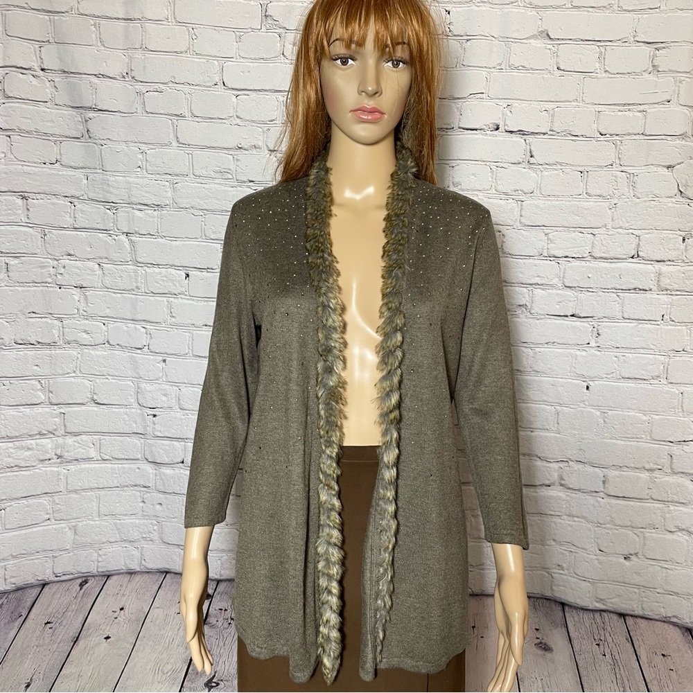 Chico's Portia Faux-Fur Collar Brown Cardigan Size 0 US S